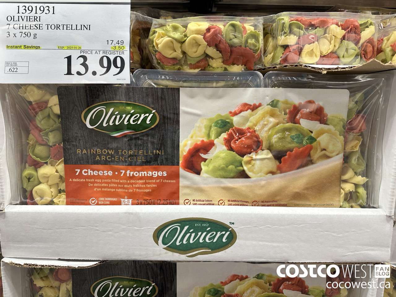1391931 OLIVIERI 7 CHEESE TORTELLINI 3 x 750 g ($3.50 INSTANT SAVINGS EXPIRES ON 2025-01-26) $13.99