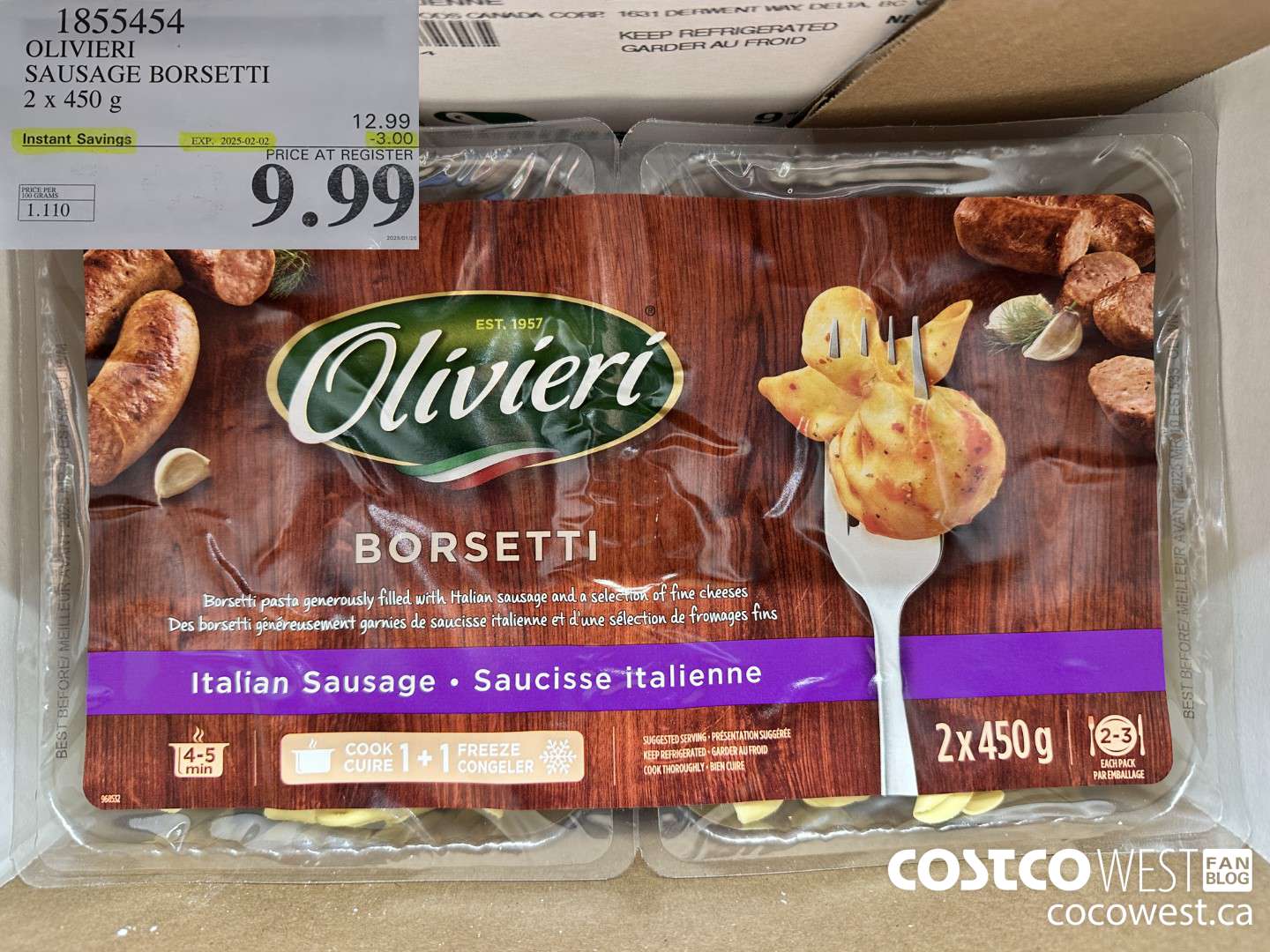 1855454 OLIVIERI SAUSAGE BORSETTI 2 X 450G ($3.00 INSTANT SAVINGS EXPIRES ON 2025-02-02) $9.99