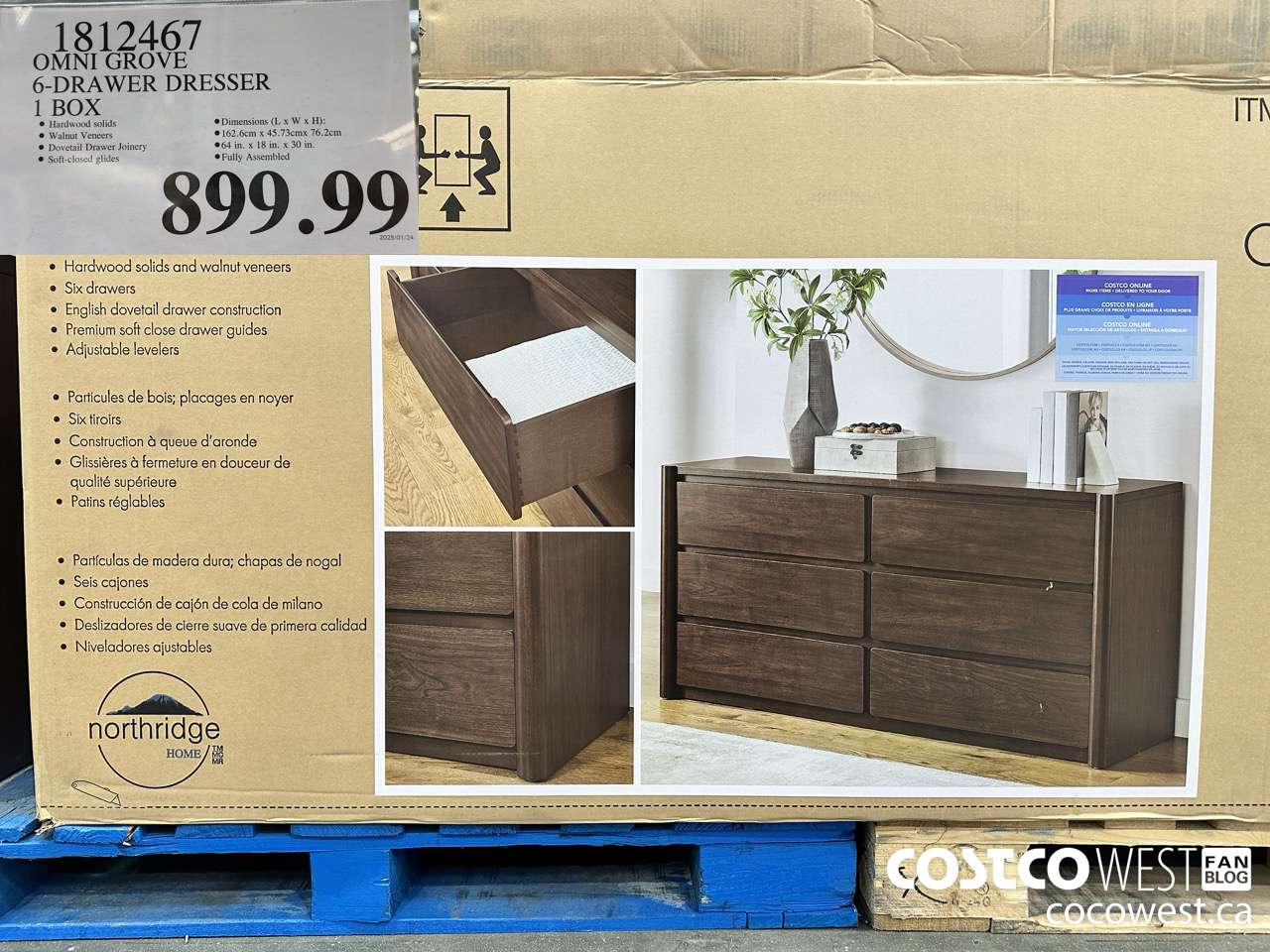 1812467 OMNI GROVE 6-DRAWER DRESSER 1 BOX $899.99
