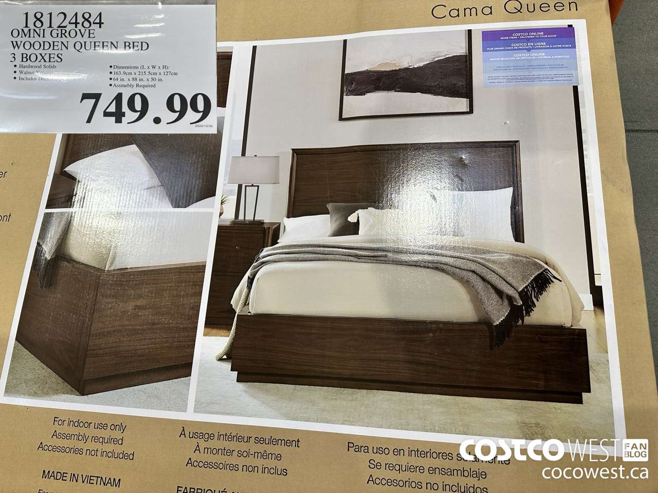 1812484 OMNI GROVE WOODEN QUEEN BED 3 BOXES $749.99