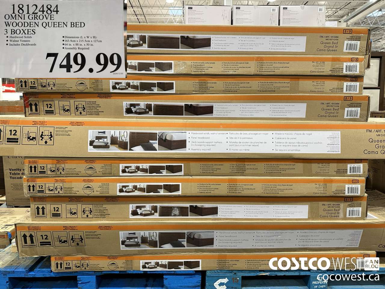 1812484 OMNI GROVE WOODEN QUEEN BED 3 BOXES $749.99