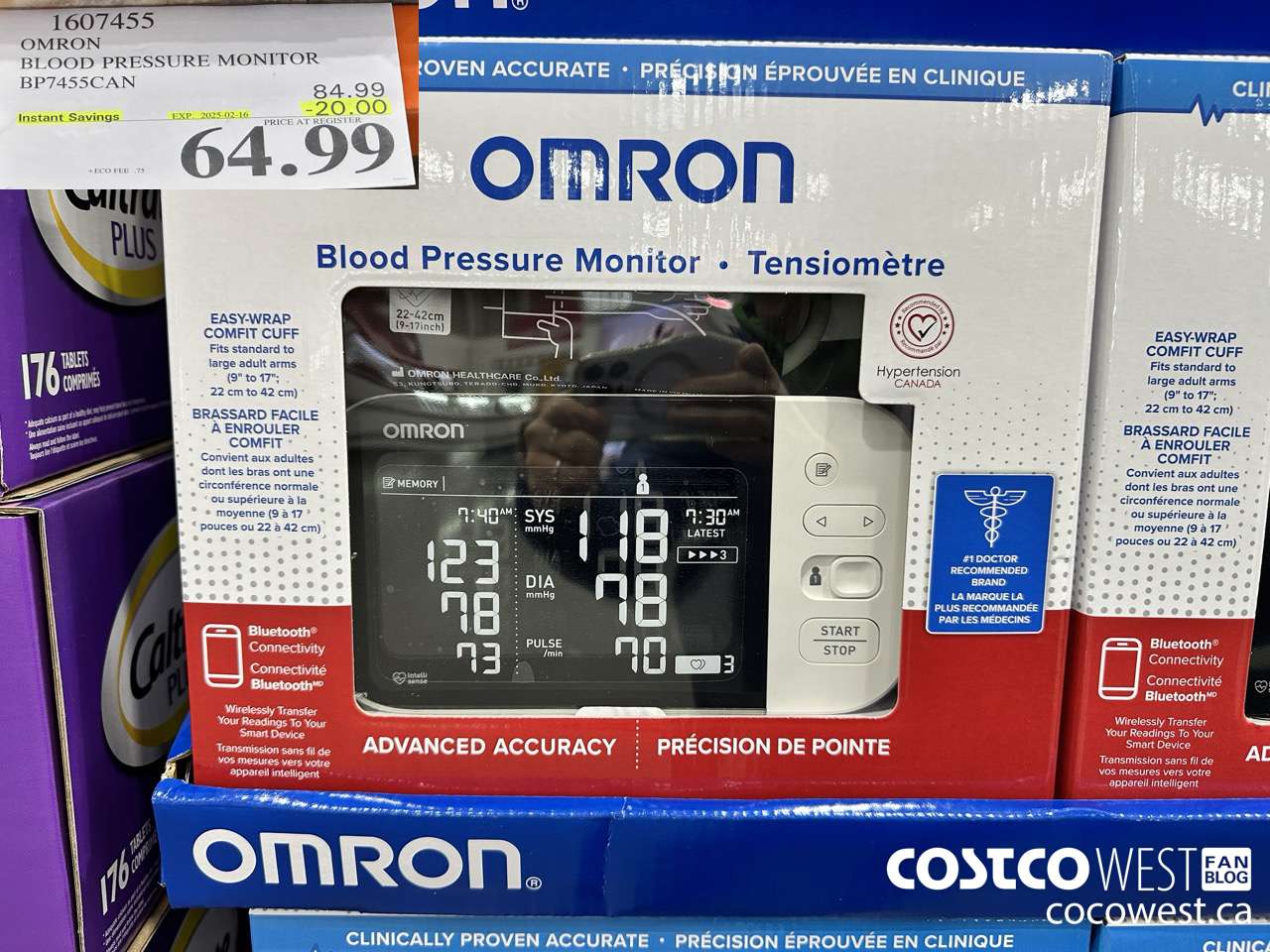 1607455 OMRON BLOOD PRESSURE MONITOR BP7455CAN ($20.00 INSTANT SAVINGS EXPIRES ON 2025-02-16) $64.99