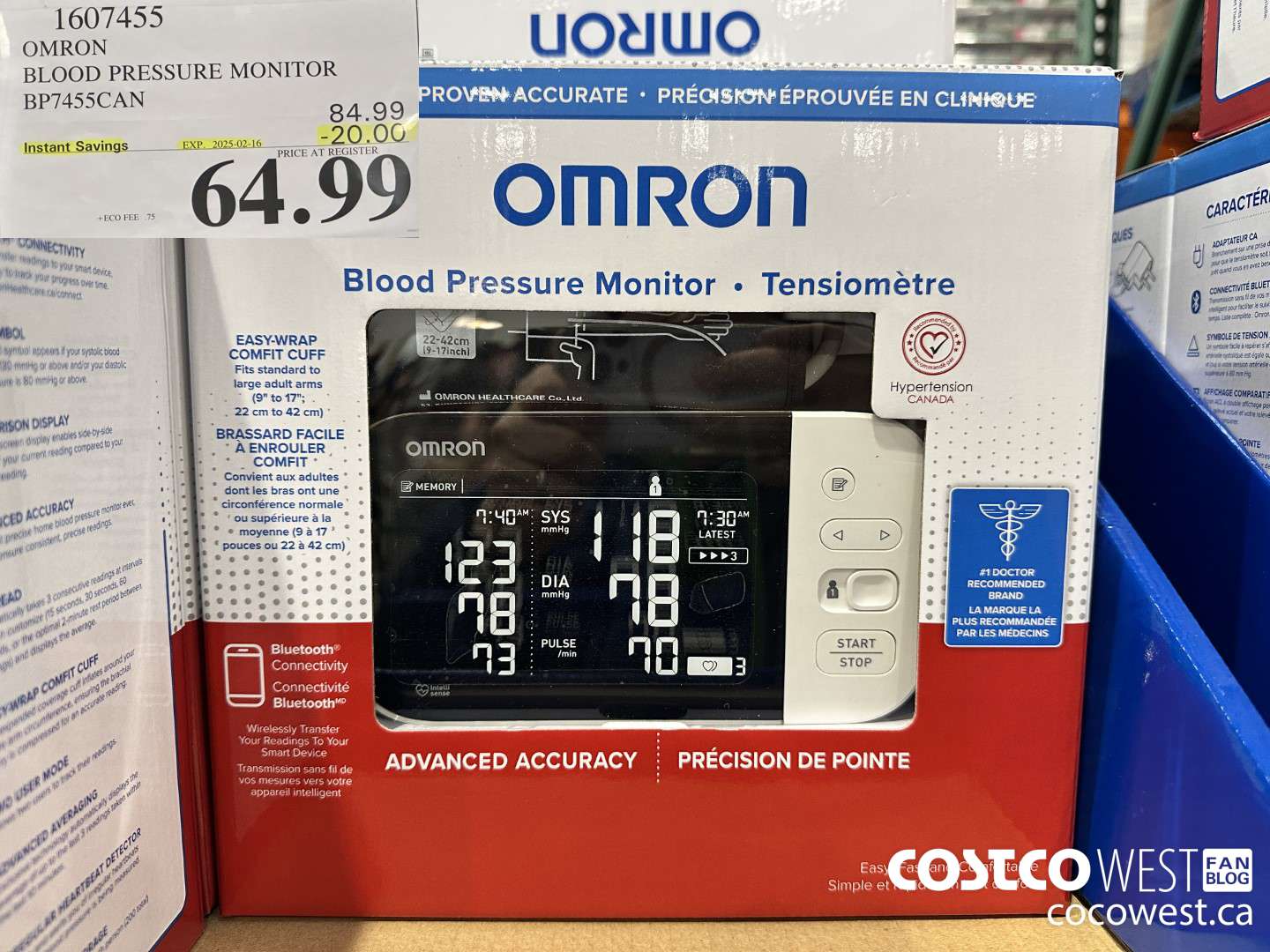 1607455 OMRON BLOOD PRESSURE MONITOR BP7455CAN ($20.00 INSTANT SAVINGS EXPIRES ON 2025-02-16) $64.99