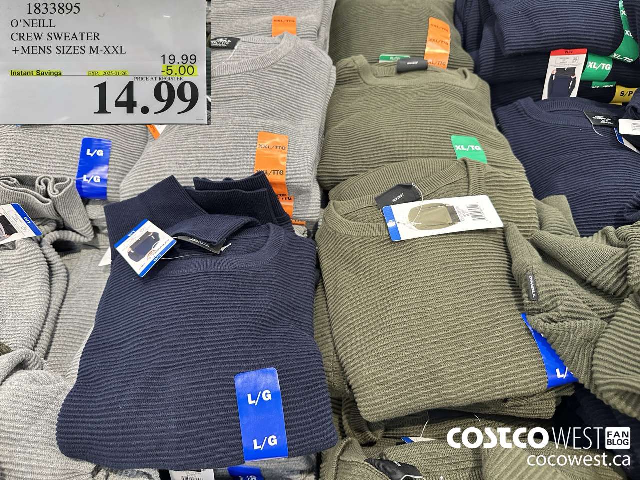 1833895 O'NEILL CREW SWEATER MENS SIZES S-XXL ($5.00 INSTANT SAVINGS EXPIRES ON 2025-01-26) $14.99