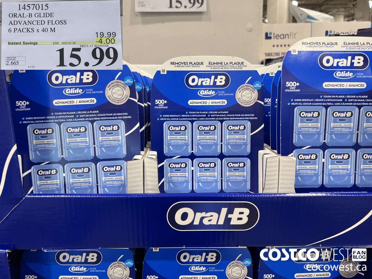 1457015 ORAL-B GLIDE ADVANCED FLOSS 6 PACKS x 40 M ($4.00 INSTANT SAVINGS EXPIRES ON 2025-01-26) $15.99