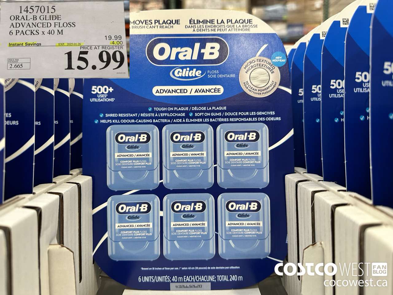 1457015 ORAL-B GLIDE ADVANCED FLOSS 6 PACKS x 40 M ($4.00 INSTANT SAVINGS EXPIRES ON 2025-01-26) $15.99