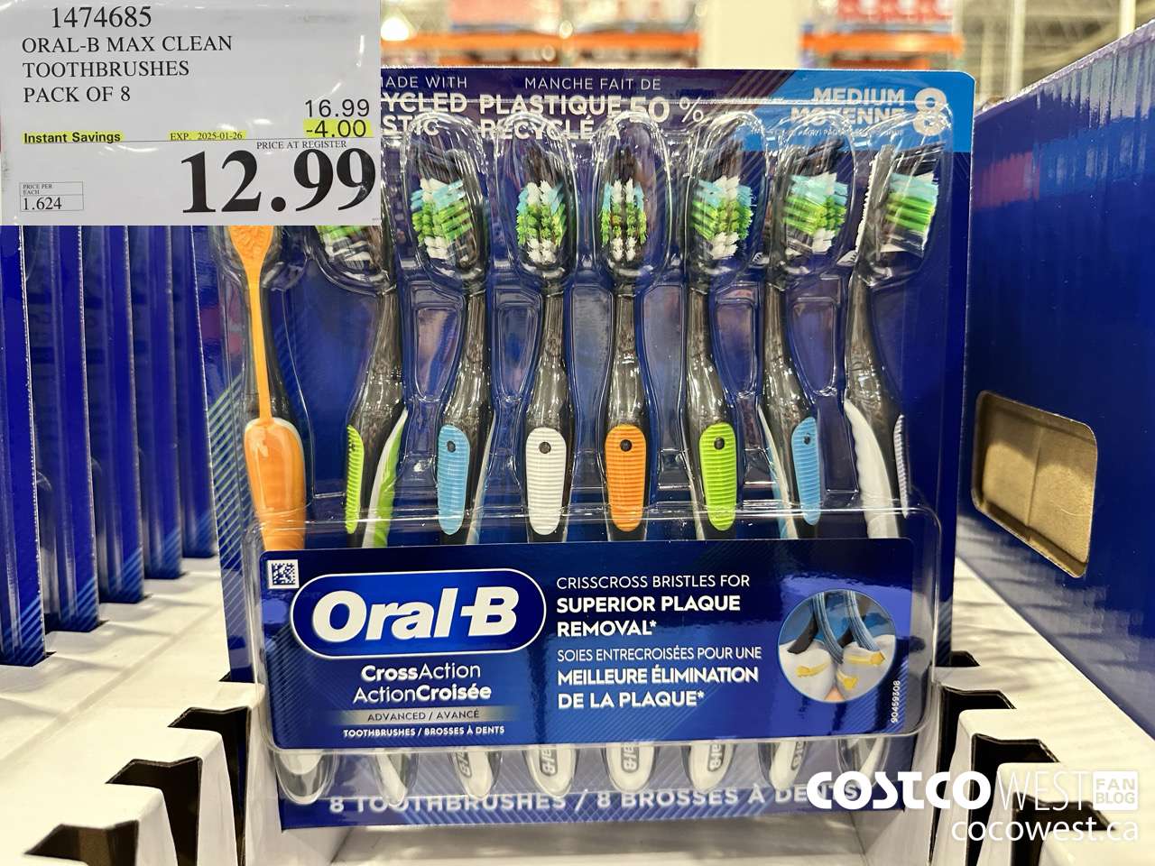 1474685 ORAL-B MAX CLEAN TOOTHBRUSHES PACK OF 8 ($4.00 INSTANT SAVINGS EXPIRES ON 2025-01-26) $12.99