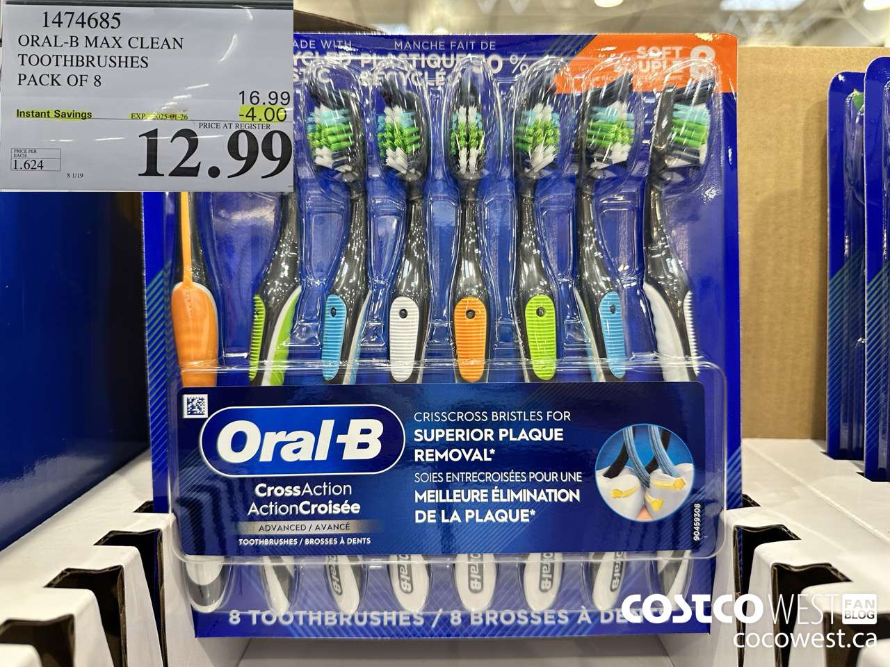 1474685 ORAL-B MAX CLEAN TOOTHBRUSHES PACK OF 8 ($4.00 INSTANT SAVINGS EXPIRES ON 2025-01-26) $12.99