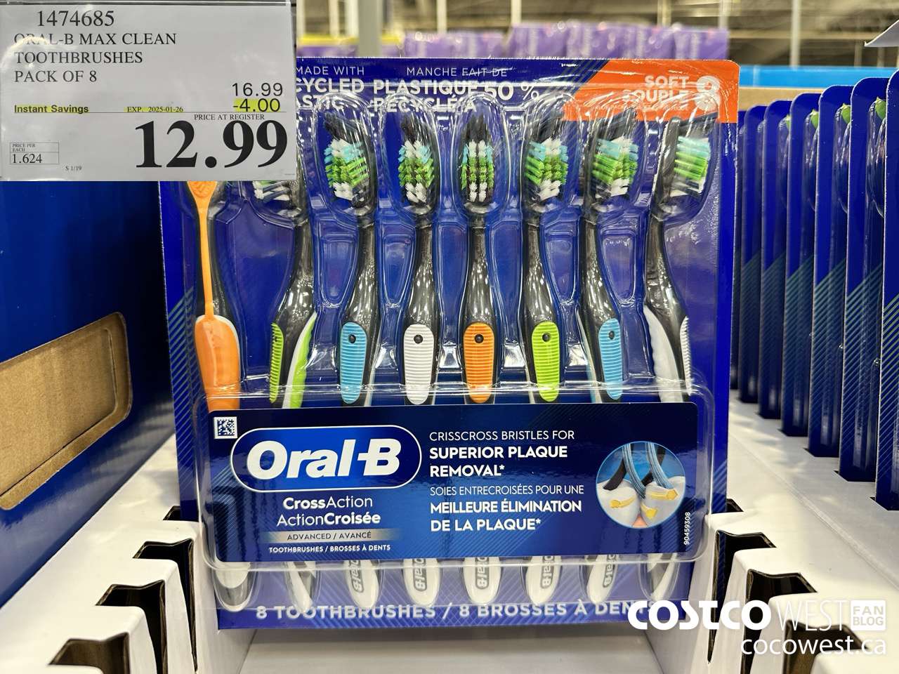 1474685 ORAL-B MAX CLEAN TOOTHBRUSHES PACK OF 8 ($4.00 INSTANT SAVINGS EXPIRES ON 2025-01-26) $12.99