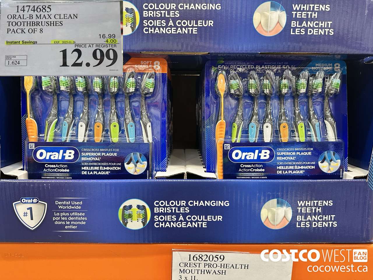 1474685 ORAL-B MAX CLEAN TOOTHBRUSHES PACK OF 8 ($4.00 INSTANT SAVINGS EXPIRES ON 2025-01-26) $12.99