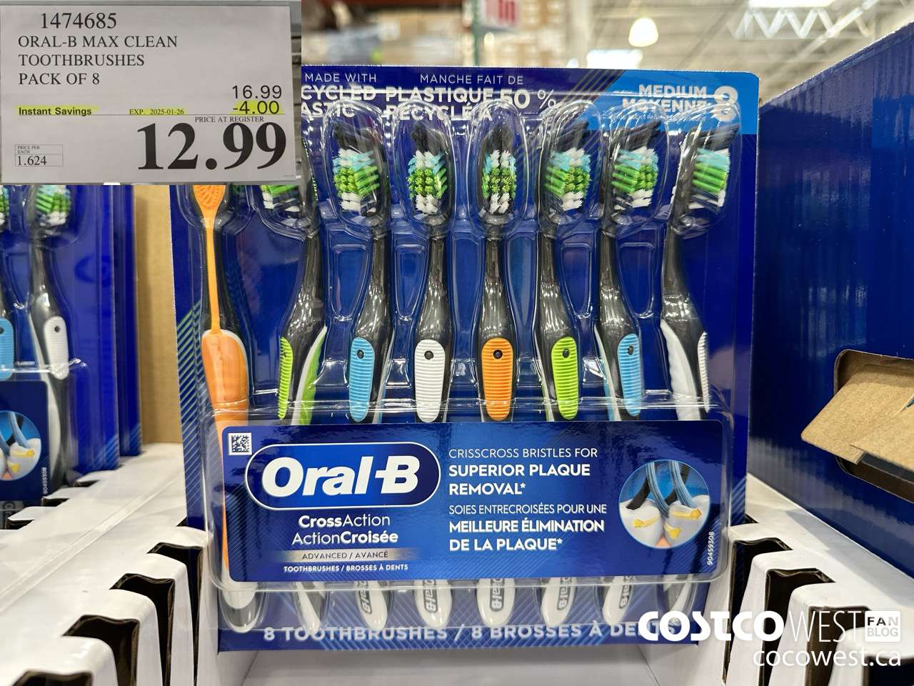1474685 ORAL-B MAX CLEAN TOOTHBRUSHES PACK OF 8 ($4.00 INSTANT SAVINGS EXPIRES ON 2025-01-26) $12.99