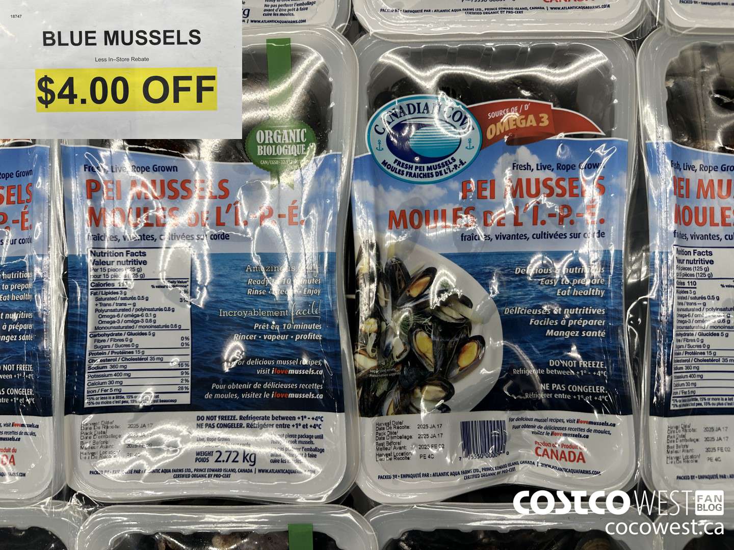 18747 ORGANIC LIVE BLUE MUSSELS (FARMED) 2.72 KILO TRAY ($4.00 INSTANT SAVINGS)
