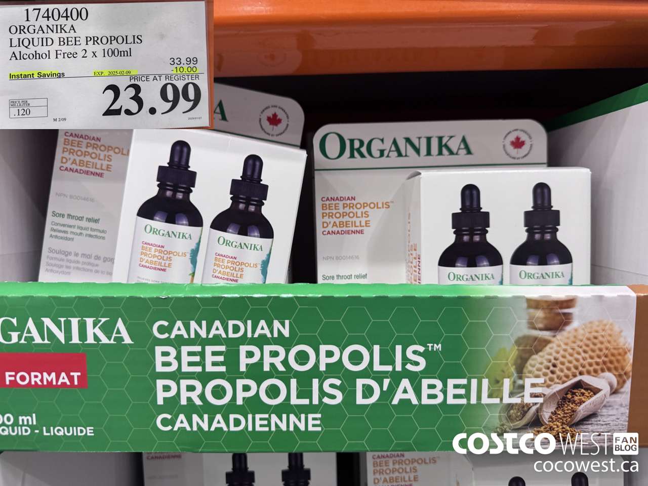 1740400 ORGANIKA LIQUID BEE PROPOLIS ALCOHOL FREE 2 X 100ML ($10.00 INSTANT SAVINGS EXPIRES ON 2025-02-09) $23.99