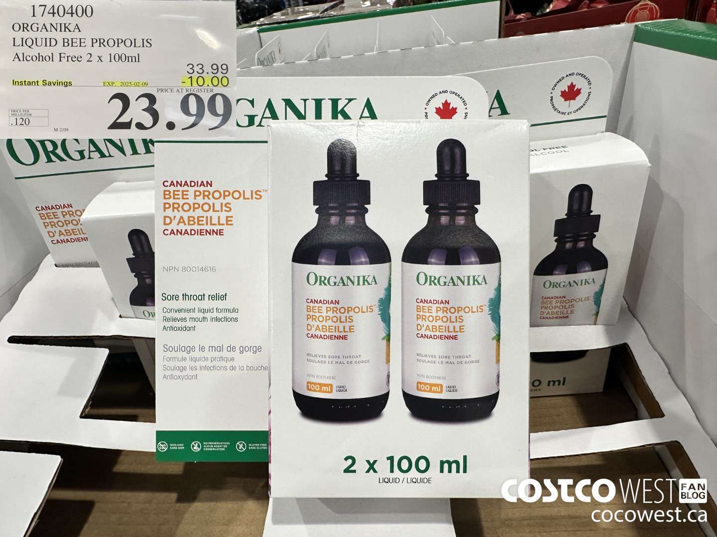 1740400 ORGANIKA LIQUID BEE PROPOLIS ALCOHOL FREE 2 X 100ML ($10.00 INSTANT SAVINGS EXPIRES ON 2025-02-09) $23.99