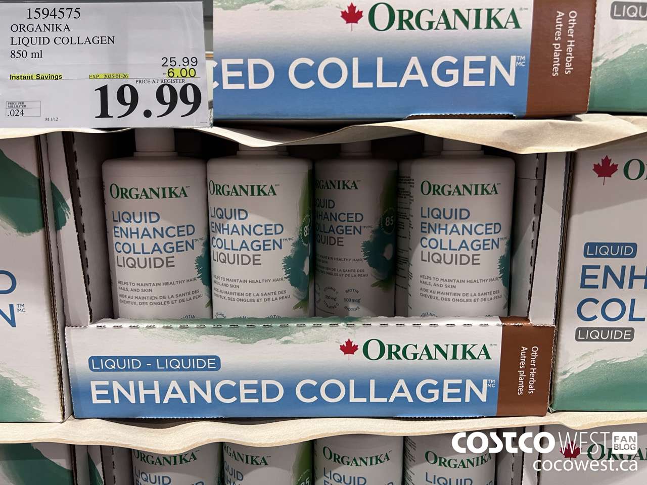 1594575 ORGANIKA LIQUID COLLAGEN 850 ML ($6.00 INSTANT SAVINGS EXPIRES ON 2025-01-26) $19.99