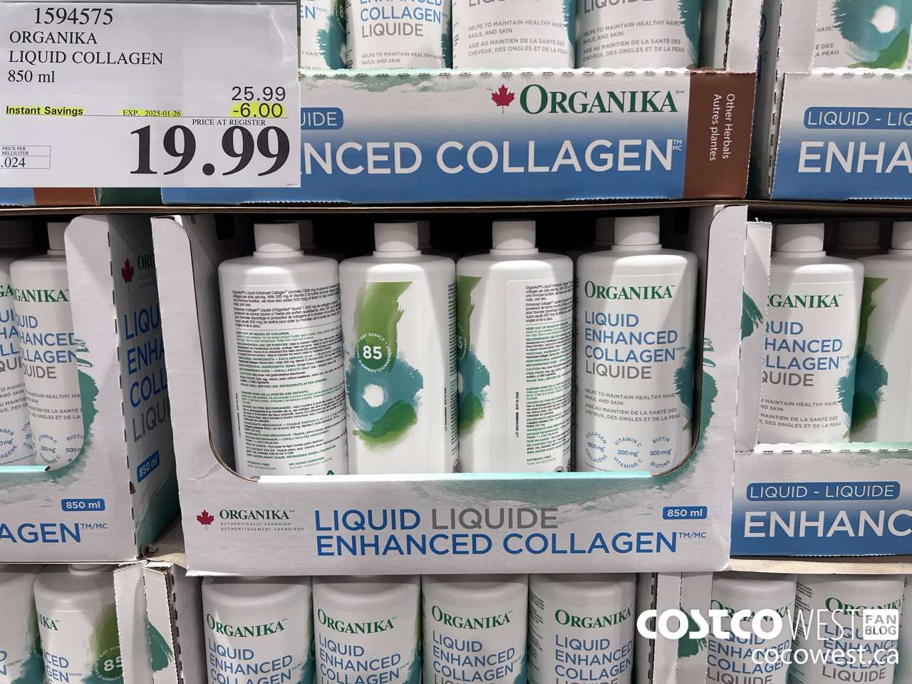 1594575 ORGANIKA LIQUID COLLAGEN 850 ML ($6.00 INSTANT SAVINGS EXPIRES ON 2025-01-26) $19.99
