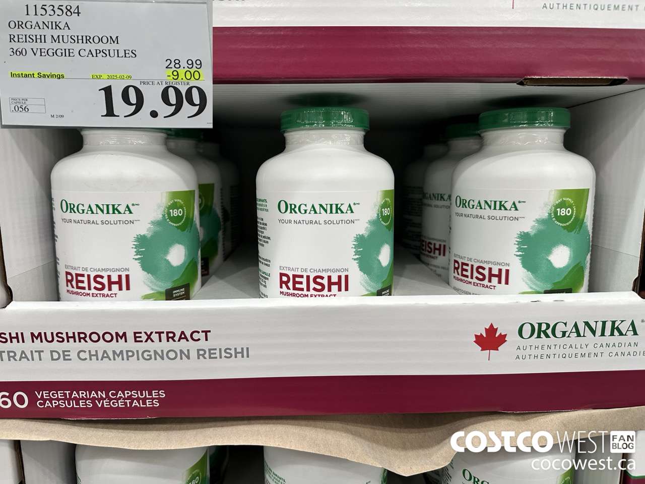 1153584 ORGANIKA REISHI MUSHROOM 360 VEGGIE CAPSULES ($9.00 INSTANT SAVINGS EXPIRES ON 2025-02-09) $19.99
