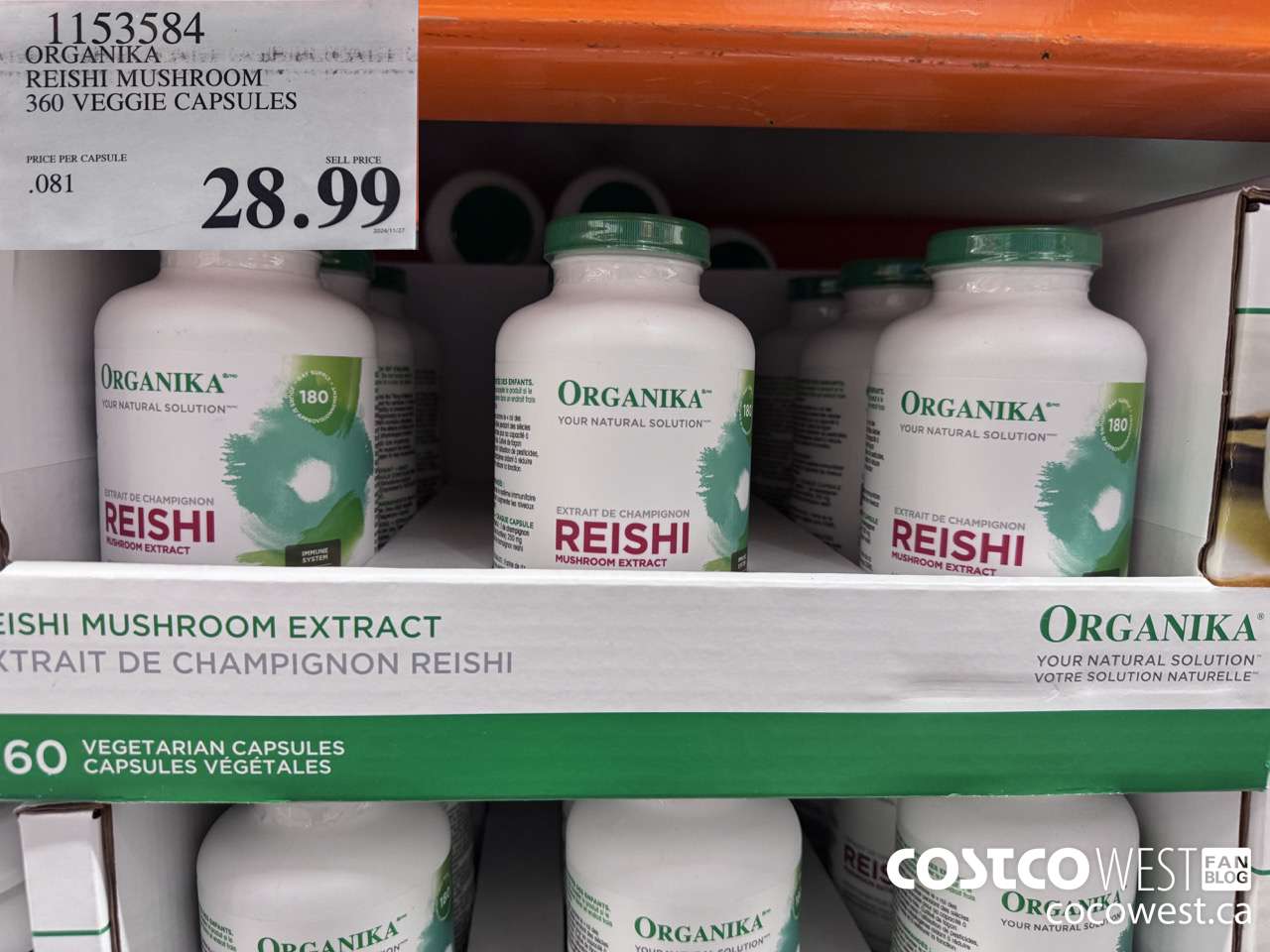 1153584 ORGANIKA REISHI MUSHROOM 360 VEGGIE CAPSULES $28.99