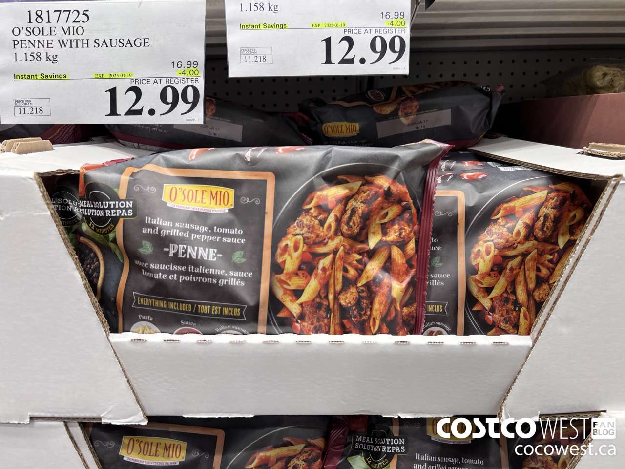 1817725 O'SOLE MIO PENNE WITH SAUSAGE 1.158KG ($4.00 INSTANT SAVINGS EXPIRES ON 2025-01-19) $12.99