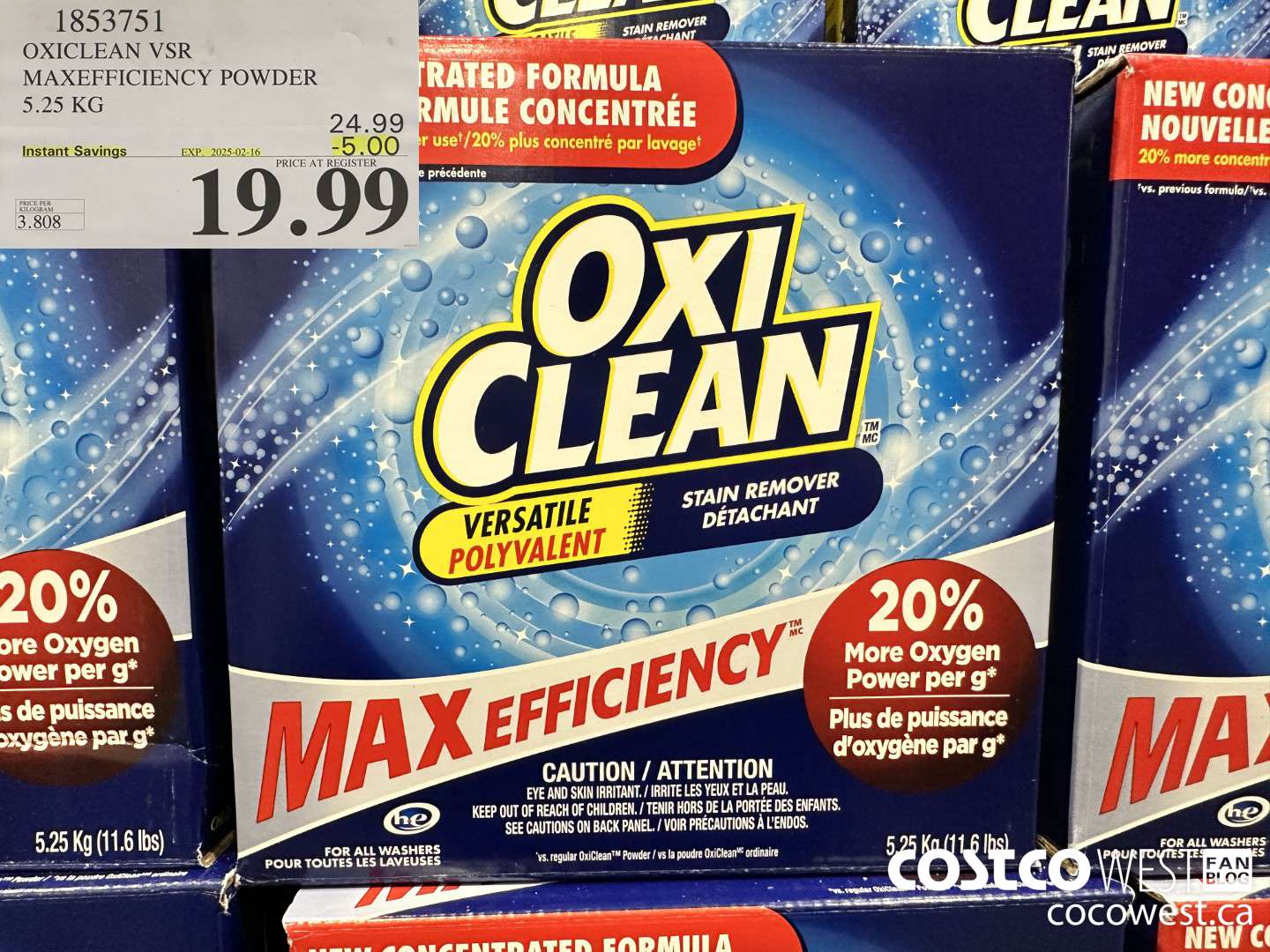 1853751 OXICLEAN VSR MAXEFFICIENCY POWDER 5.25KG ($5.00 INSTANT SAVINGS EXPIRES ON 2025-02-16) $19.99