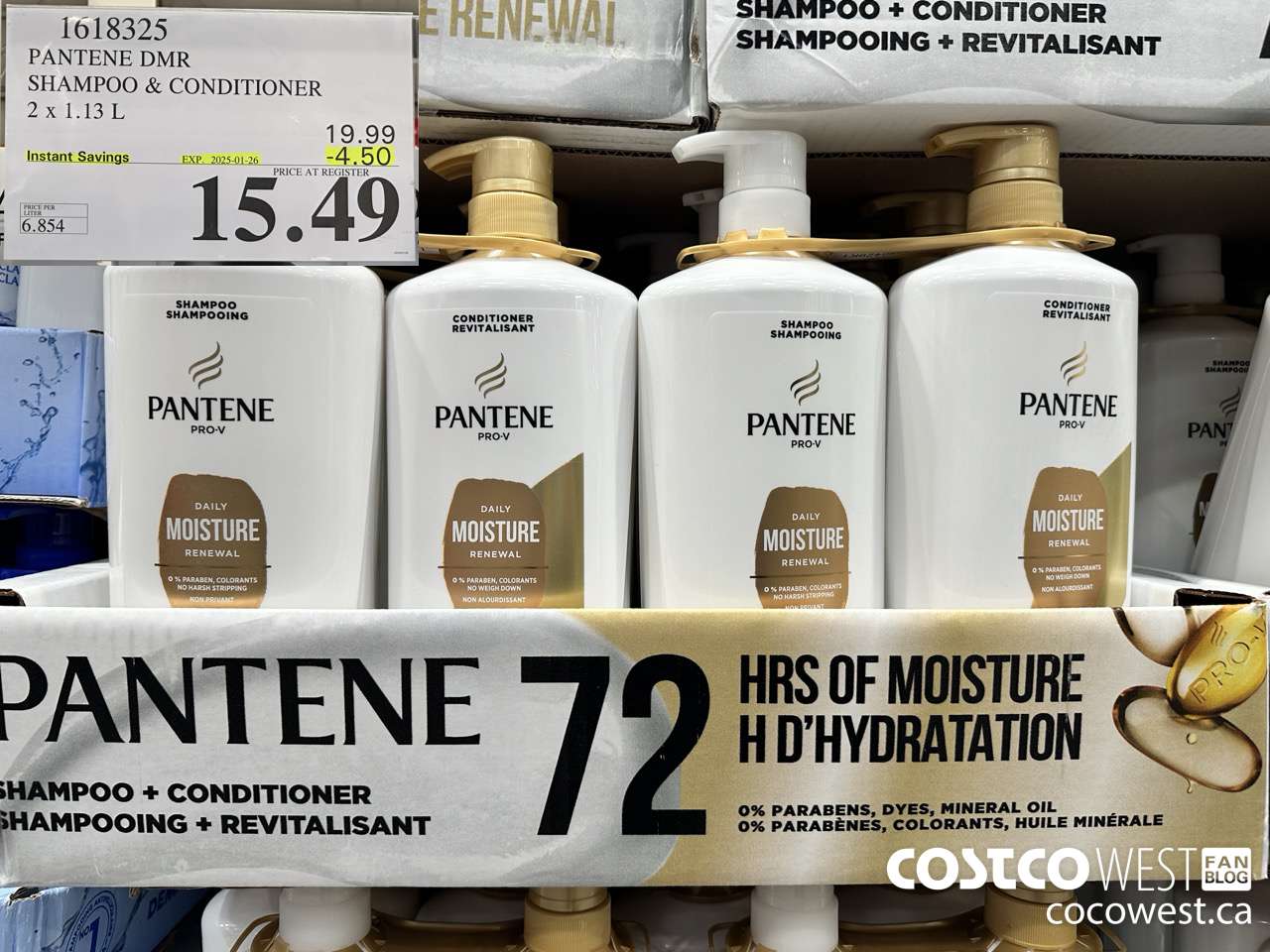 1618325 PANTENE DMR SHAMPOO/CONDITIONER 2 x 1.13 L ($4.50 INSTANT SAVINGS EXPIRES ON 2025-01-26) $15.49