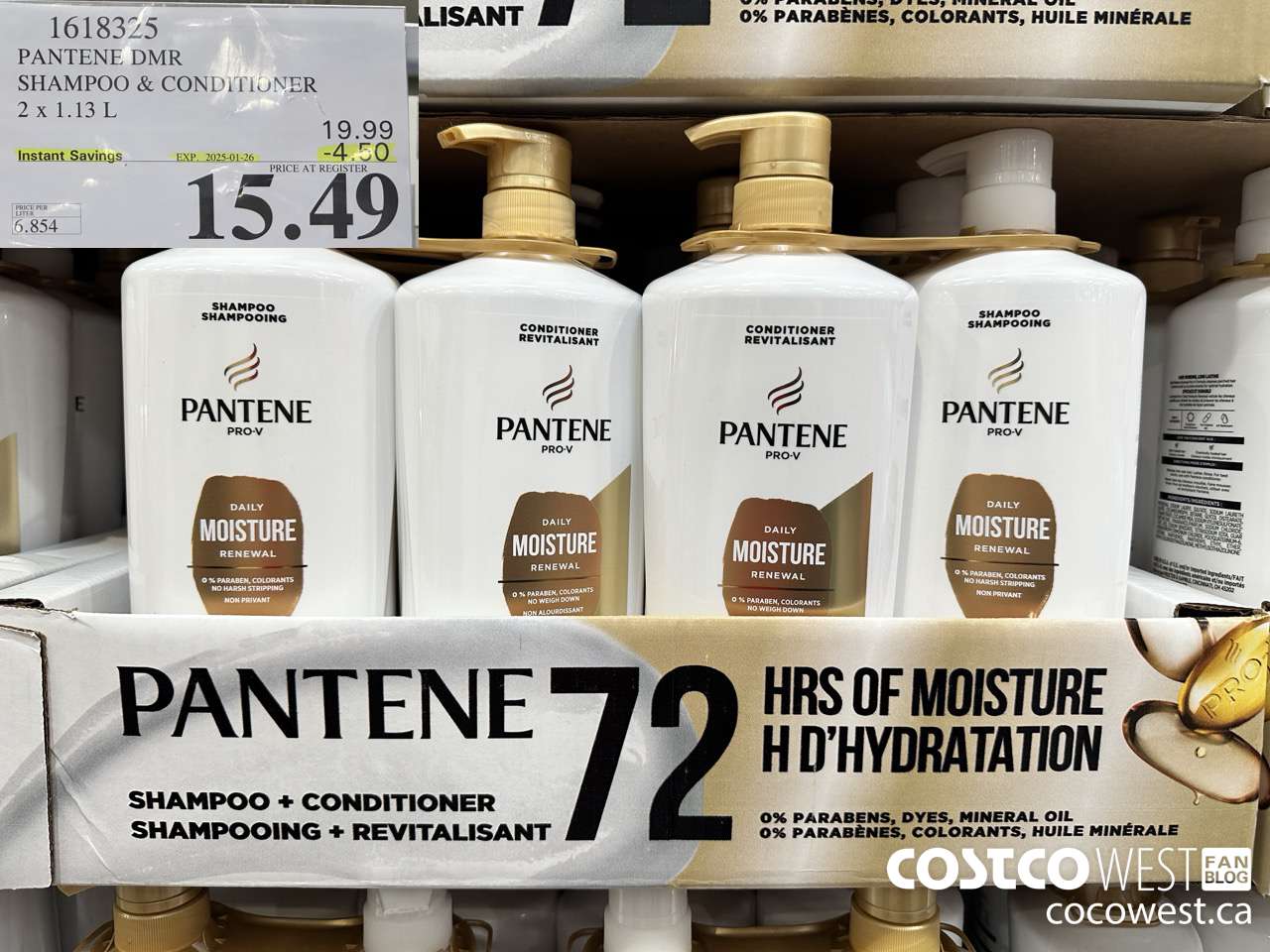 1618325 PANTENE DMR SHAMPOO/CONDITIONER 2 x 1.13 L ($4.50 INSTANT SAVINGS EXPIRES ON 2025-01-26) $15.49