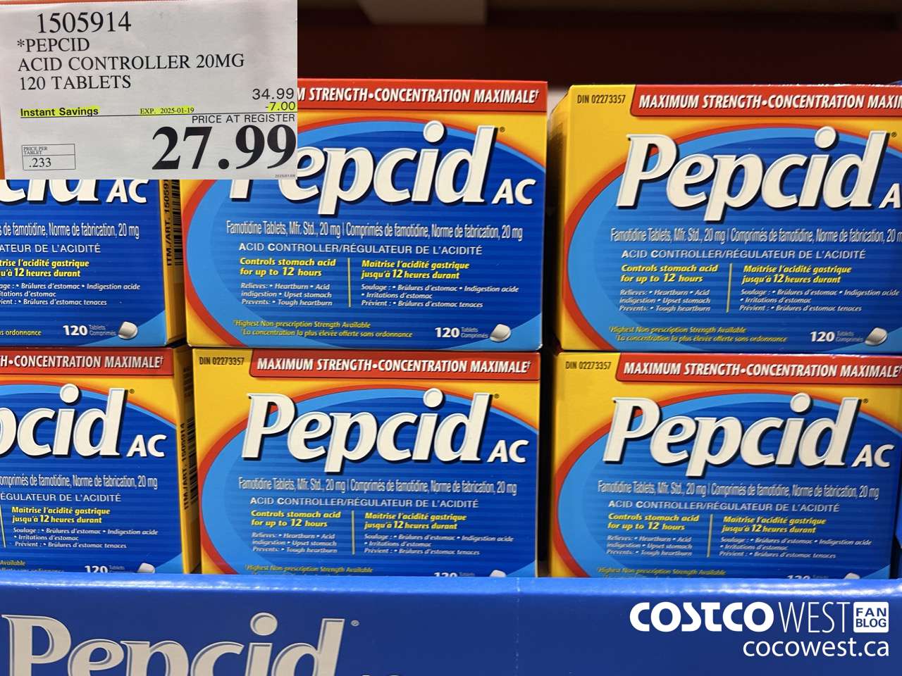 1505914 PEPCID ACID CONTROLLER 20MG 120 TABLETS ($7.00 INSTANT SAVINGS EXPIRES ON 2025-01-19) $27.99