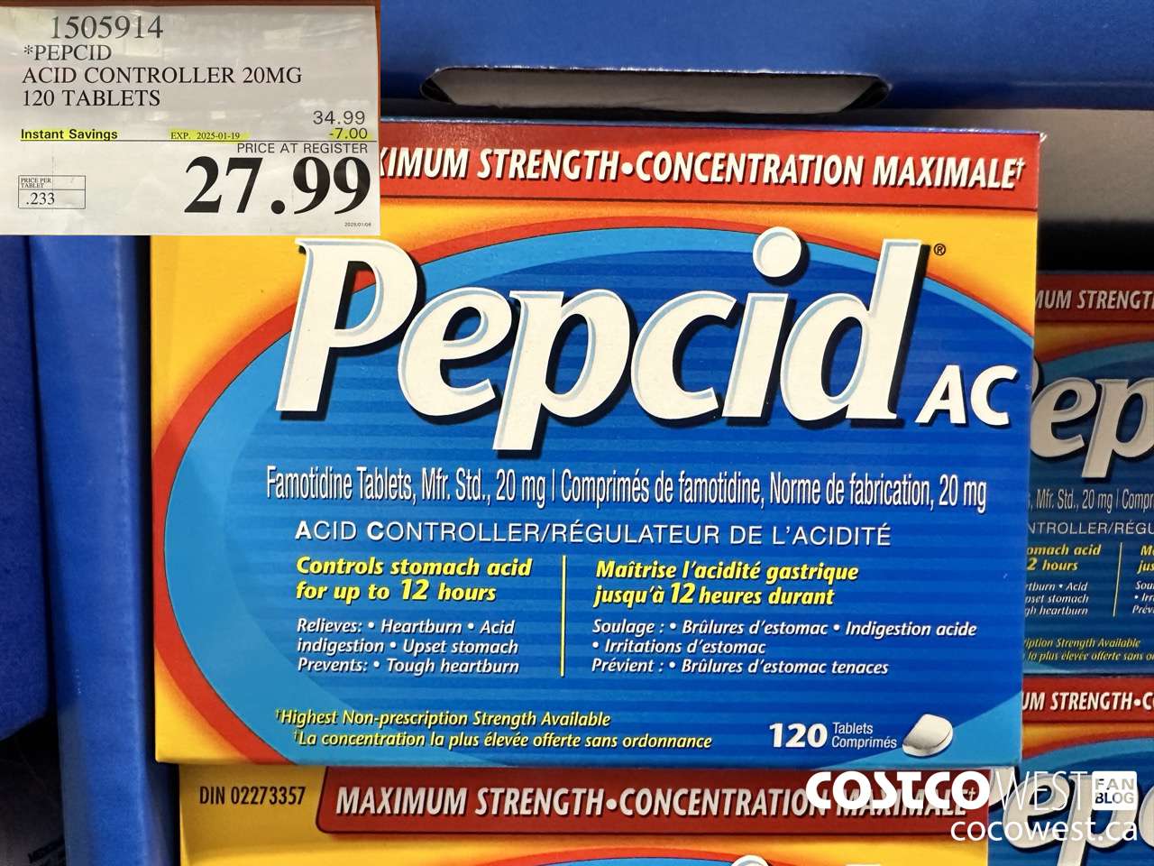 1505914 PEPCID ACID CONTROLLER 20MG 120 TABLETS ($7.00 INSTANT SAVINGS EXPIRES ON 2025-01-19) $27.99