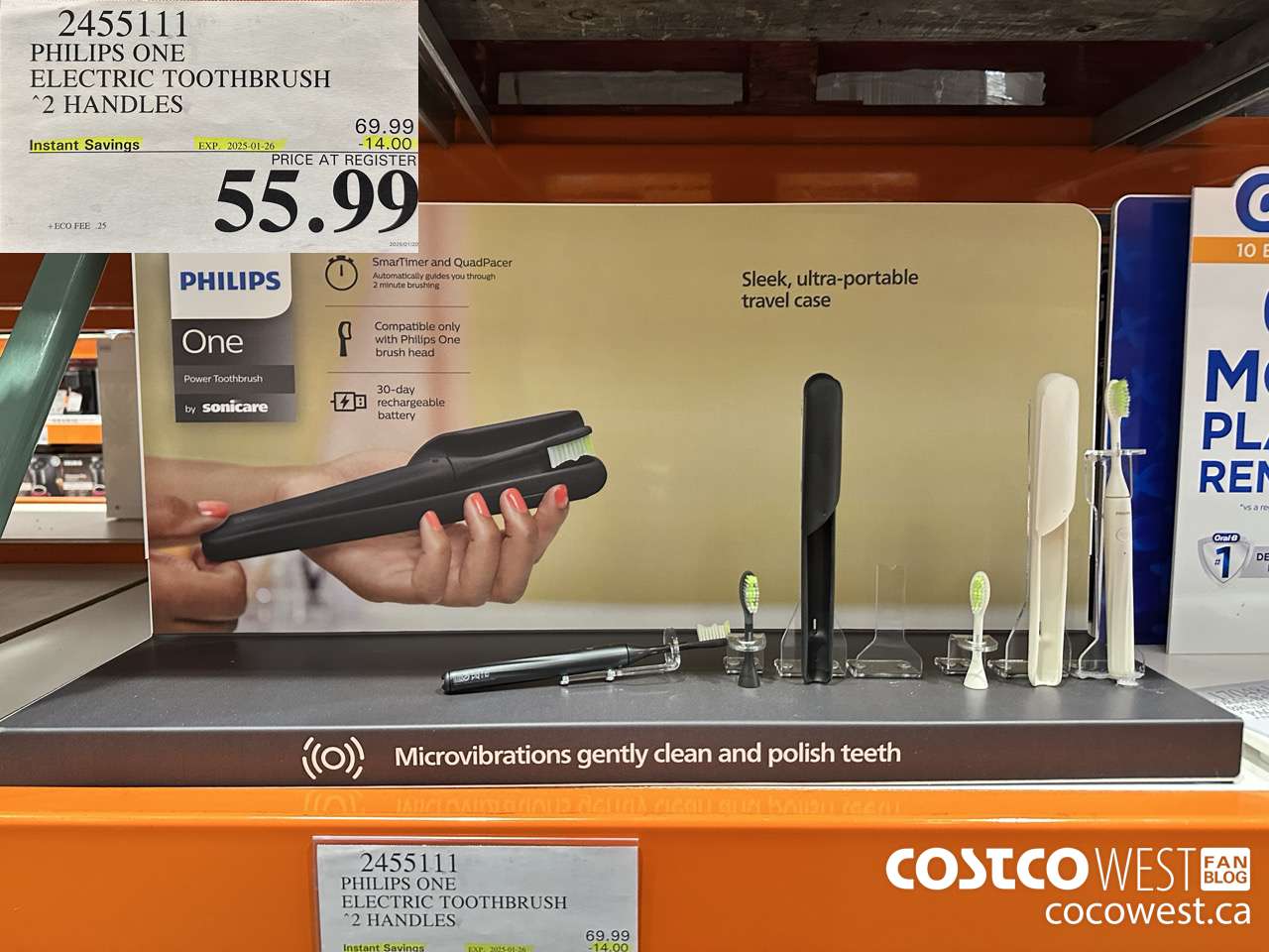 2455111 PHILIPS ONE ELECTRIC TOOTHBRUSH 2 HANDLES ($14.00 INSTANT SAVINGS EXPIRES ON 2025-01-26) $55.99