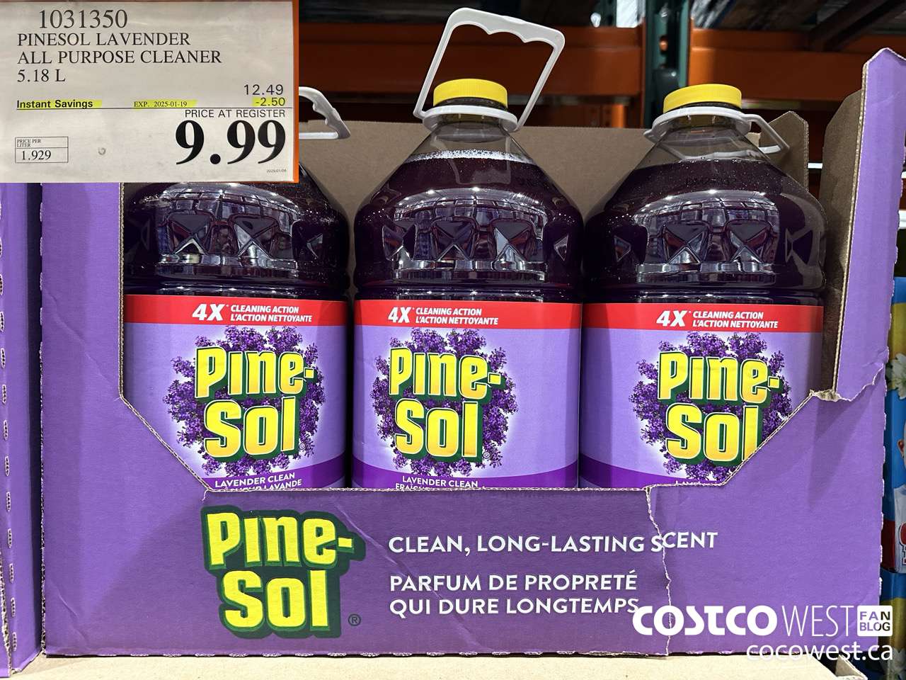 1031350 PINESOL LAVENDER ALL PURPOSE CLEANER 5.18 L ($2.50 INSTANT SAVINGS EXPIRES ON 2025-01-19) $9.99