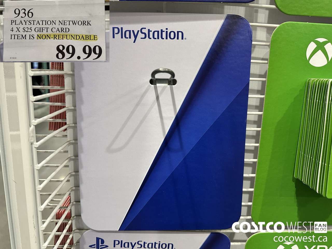 936 PLAYSTATION NETWORK 4 X $25 GIFT CARD ACTIVATED AT REGISTER $89.99