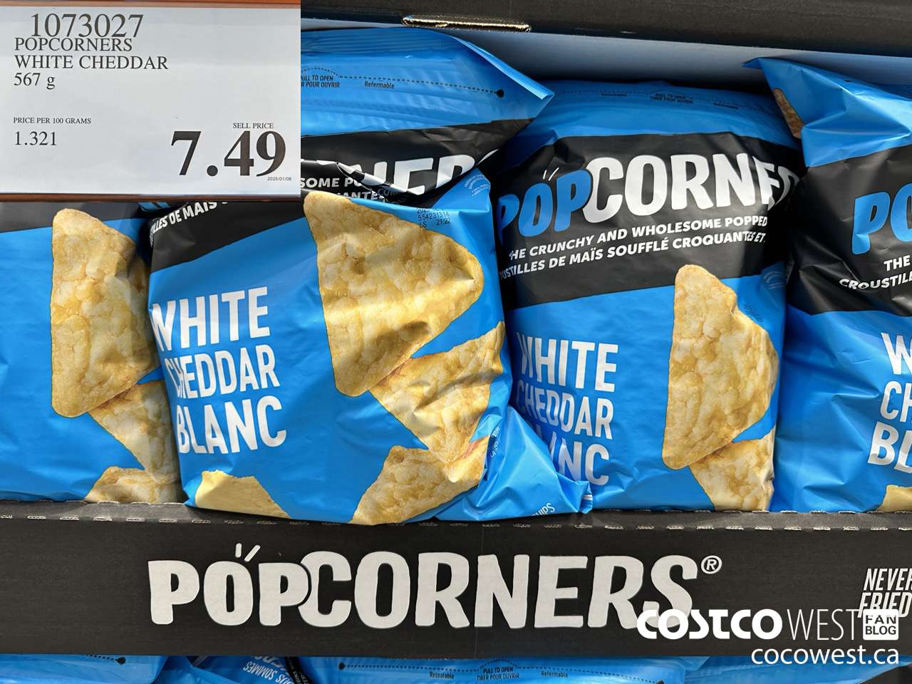 1073027 POPCORNERS WHITE CHEDDAR 567G $7.49