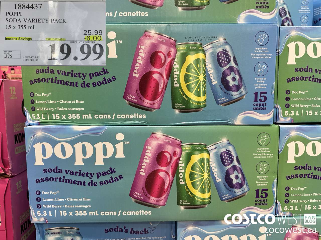 1884437 POPPI SODA VARIETY PACK 15 X 355ML ($6.00 INSTANT SAVINGS EXPIRES ON 2025-02-02) $19.99