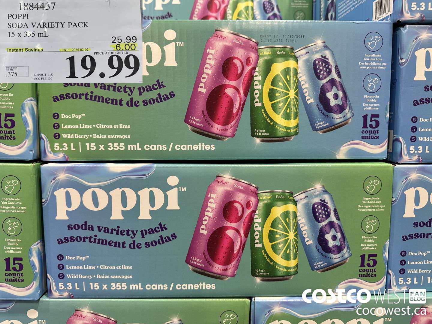 1884437 POPPI SODA VARIETY PACK 15 X 355ML ($6.00 INSTANT SAVINGS EXPIRES ON 2025-02-02) $19.99