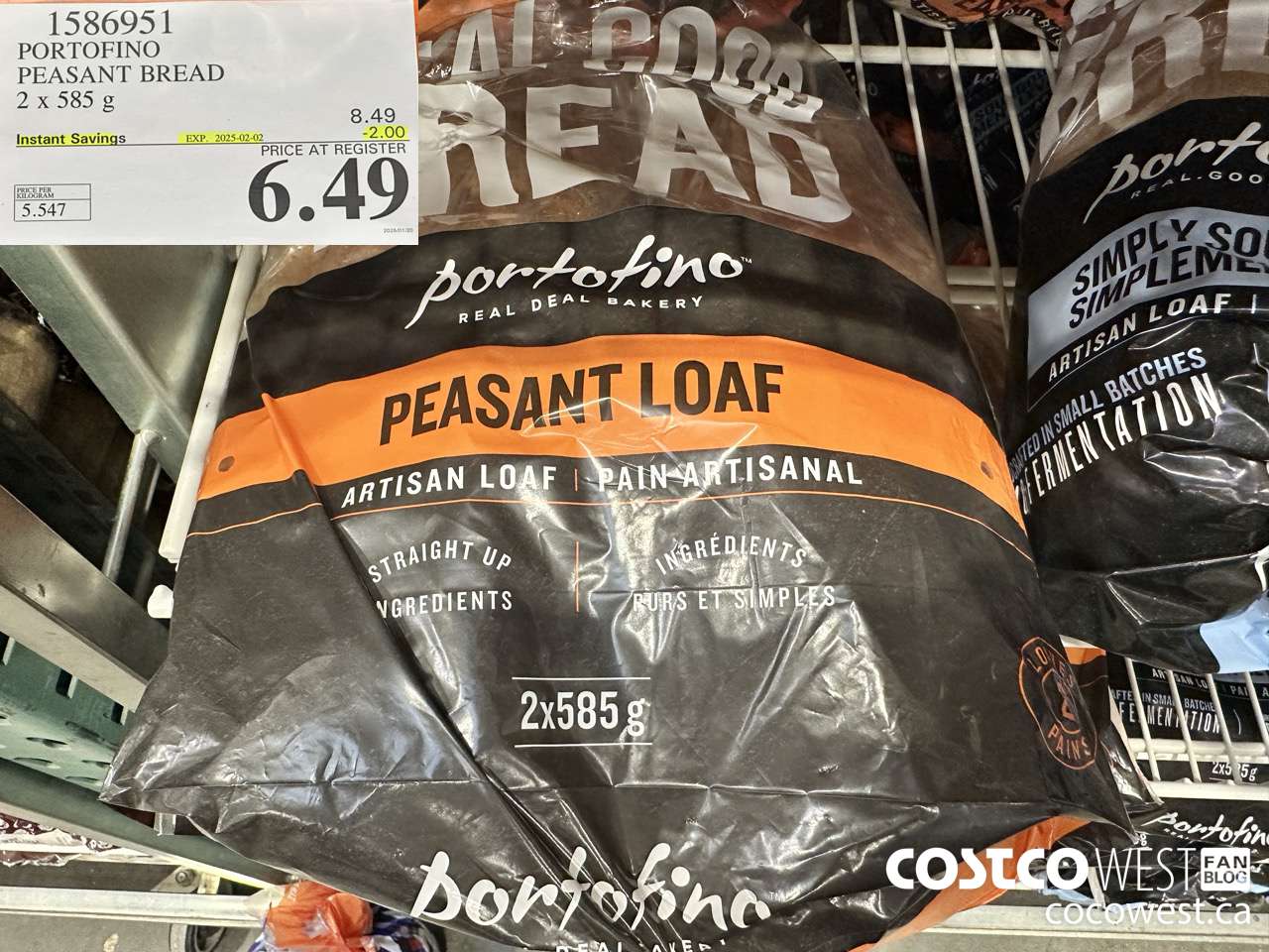 1586951 PORTOFINO PEASANT BREAD 2 X 585 g ($2.00 INSTANT SAVINGS EXPIRES ON 2025-02-02) $6.49