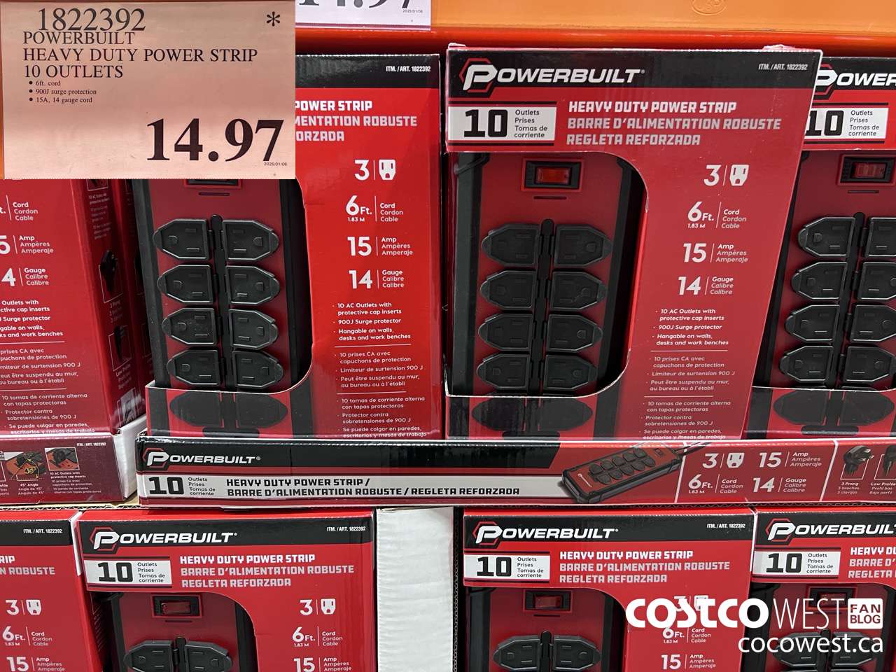 1822392 POWERBUILT HEAVY DUTY POWER STRIP 10 OUTLETS $14.97