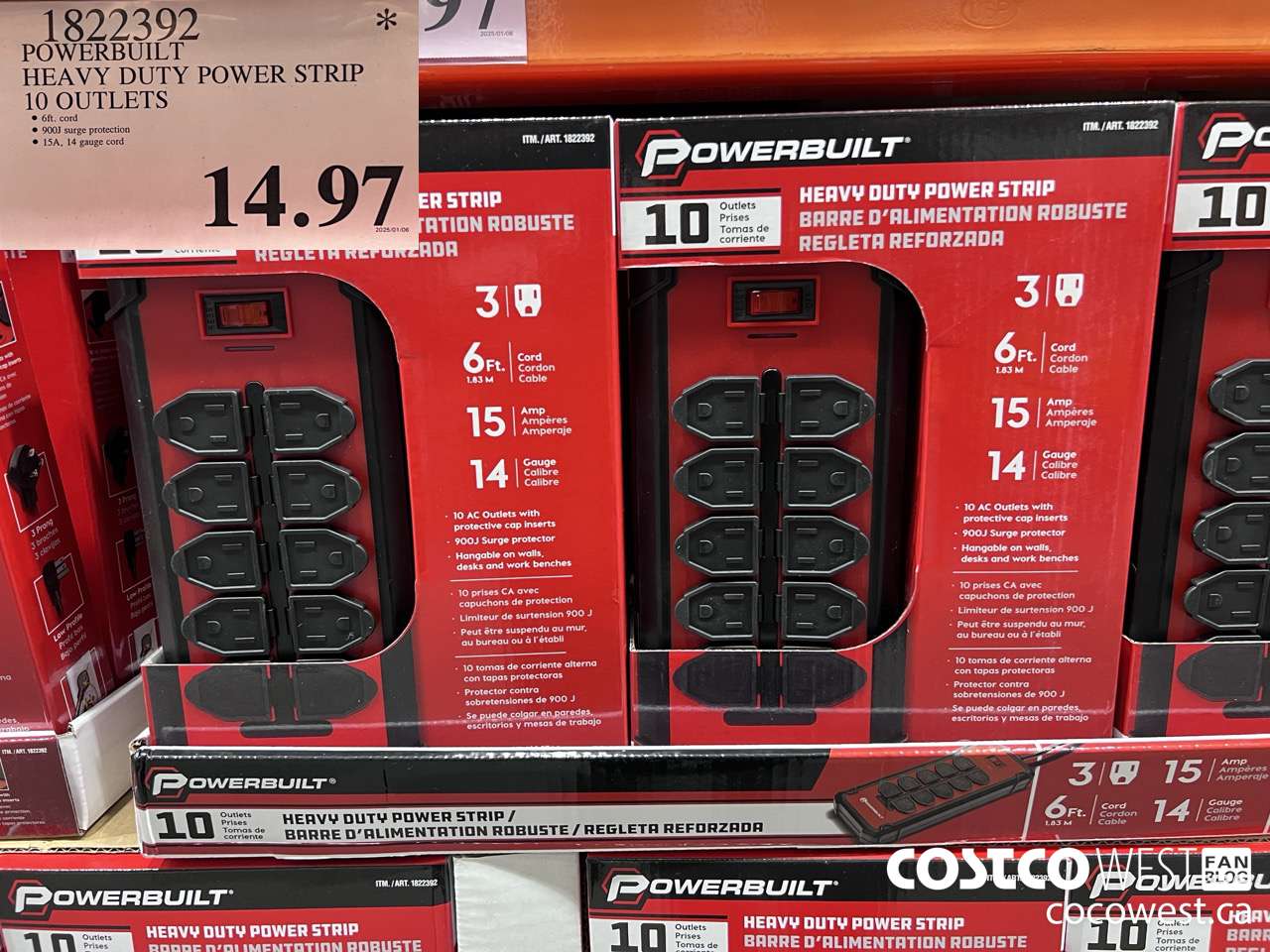 1822392 POWERBUILT HEAVY DUTY POWER STRIP 10 OUTLETS $14.97