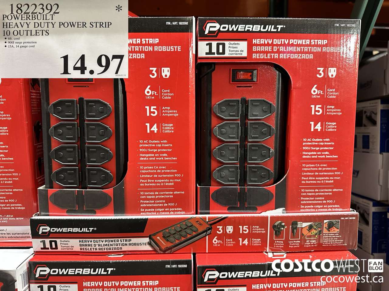 1822392 POWERBUILT HEAVY DUTY POWER STRIP 10 OUTLETS $14.97