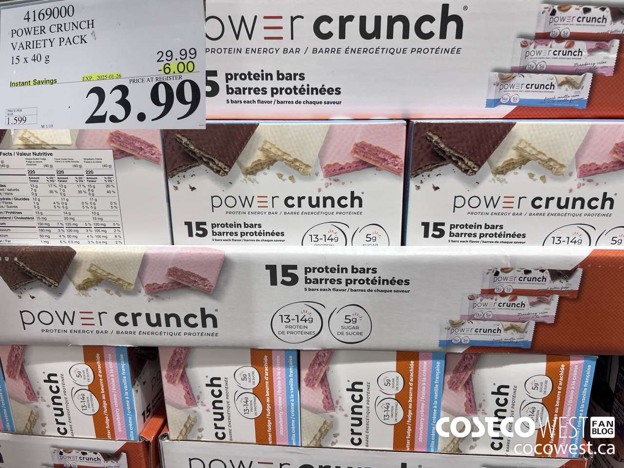 4169000 POWER CRUNCH VARIETY PACK 15 X 40G ($6.00 INSTANT SAVINGS EXPIRES ON 2025-01-26) $23.99