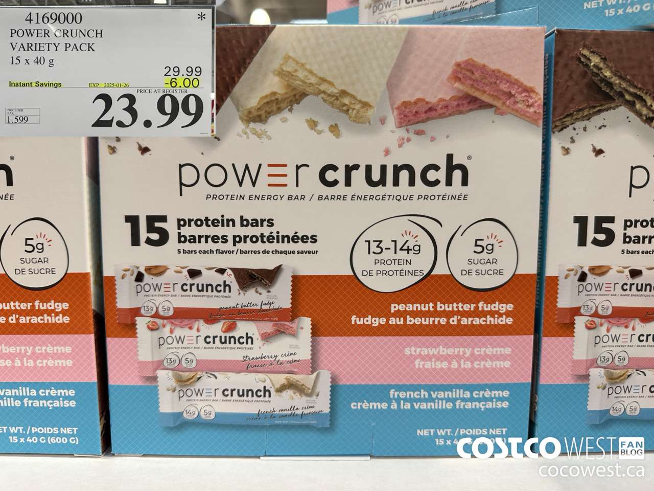 4169000 POWER CRUNCH VARIETY PACK 15 X 40G ($6.00 INSTANT SAVINGS EXPIRES ON 2025-01-26) $23.99
