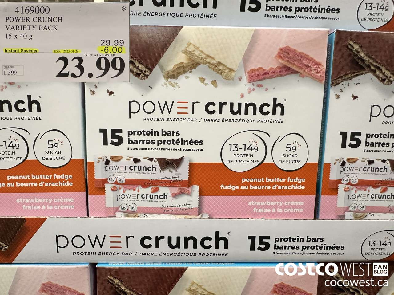 4169000 POWER CRUNCH VARIETY PACK 15 X 40G ($6.00 INSTANT SAVINGS EXPIRES ON 2025-01-26) $23.99