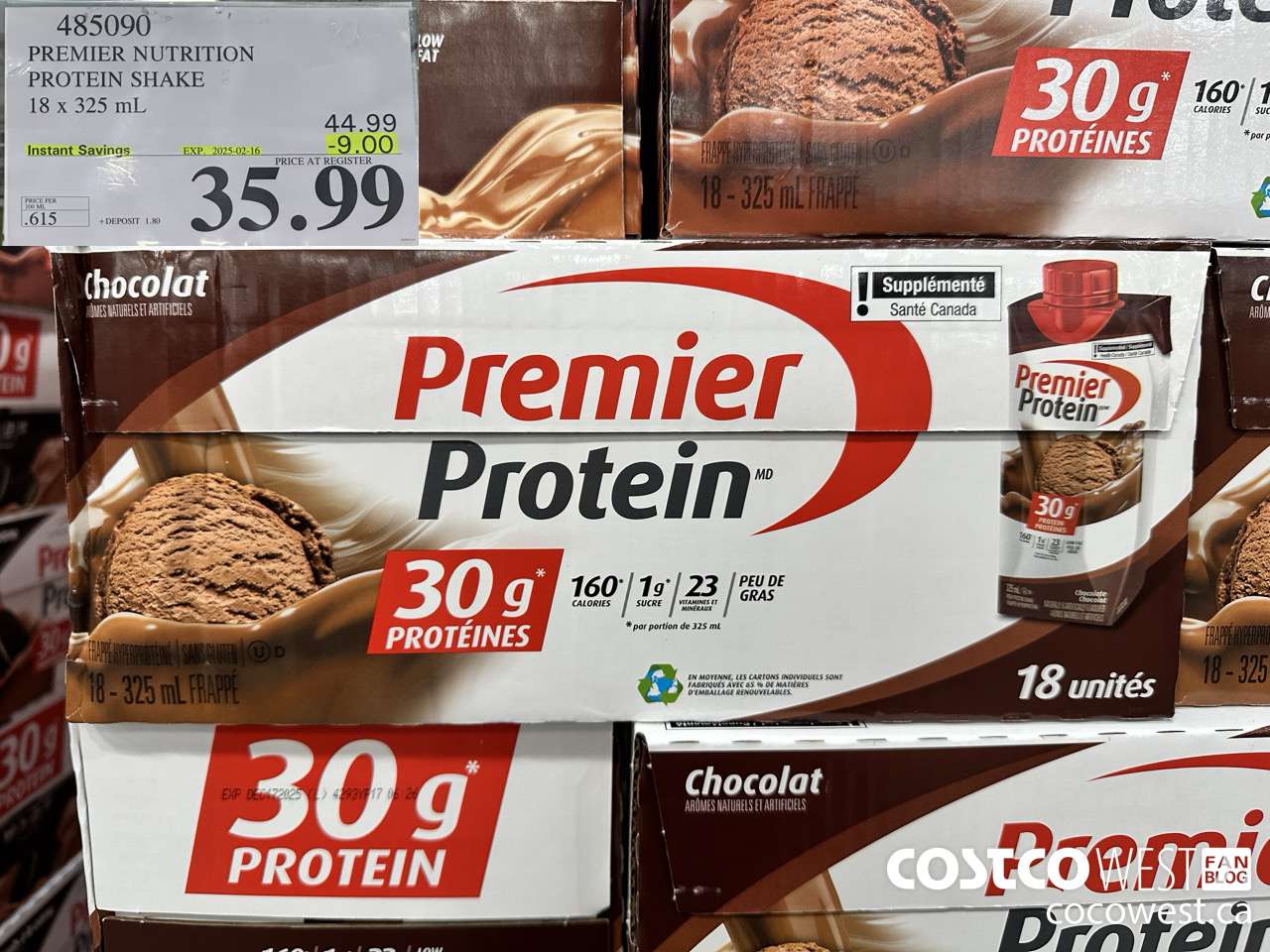 485090 PREMIER NUTRITION PROTEIN SHAKE 18 x 325 mL ($9.00 INSTANT SAVINGS EXPIRES ON 2025-02-16) $35.99