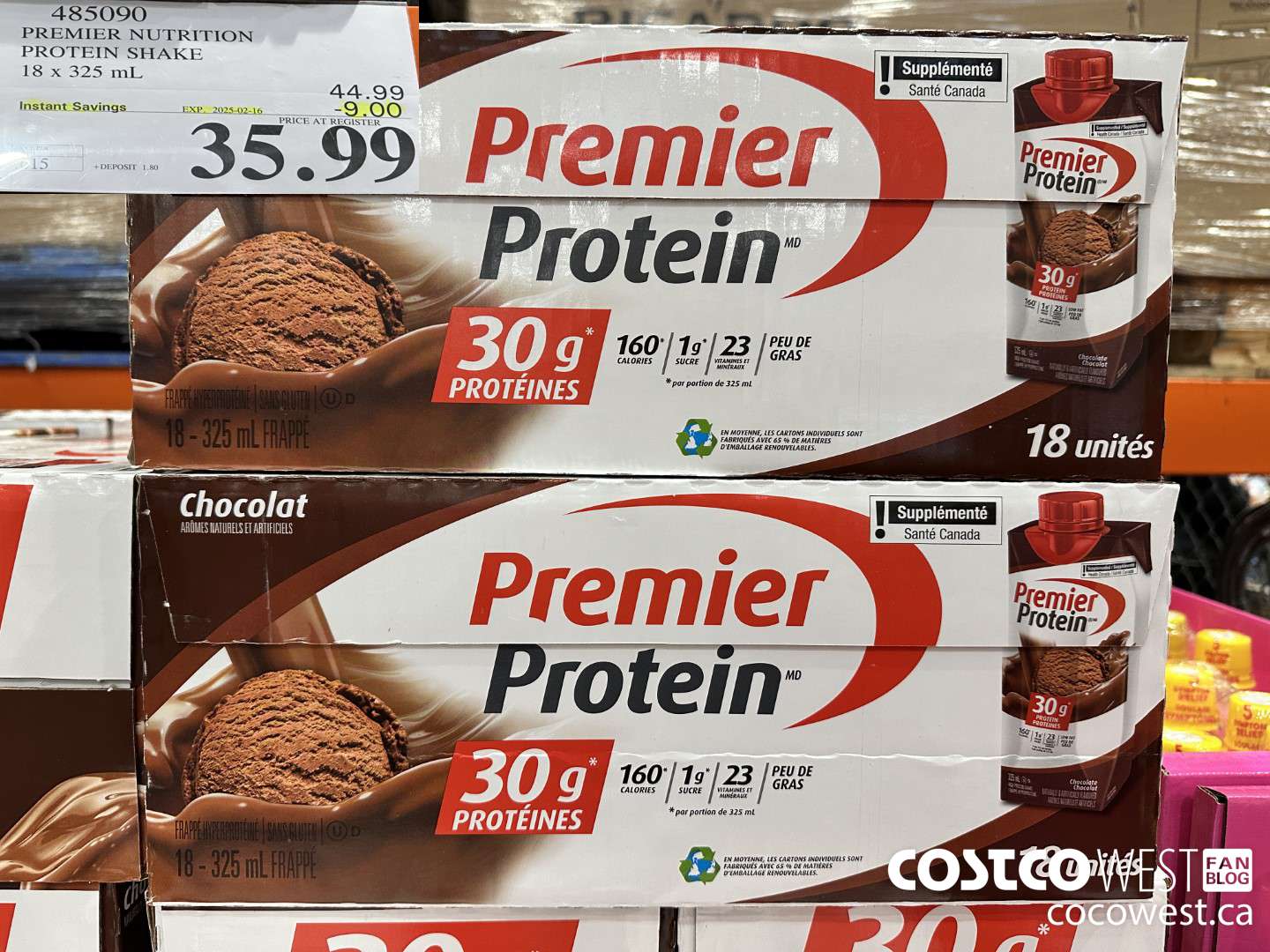 485090 PREMIER NUTRITION PROTEIN SHAKE 18 x 325 mL ($9.00 INSTANT SAVINGS EXPIRES ON 2025-02-16) $35.99