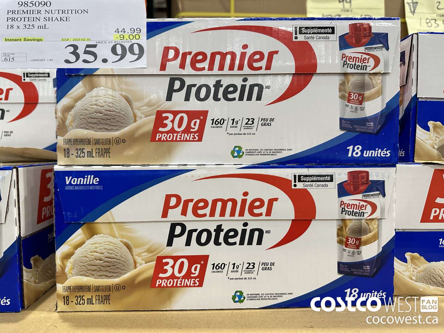 985090 PREMIER NUTRITION PROTEIN SHAKE 18 x 325 mL ($9.00 INSTANT SAVINGS EXPIRES ON 2025-02-16) $35.99