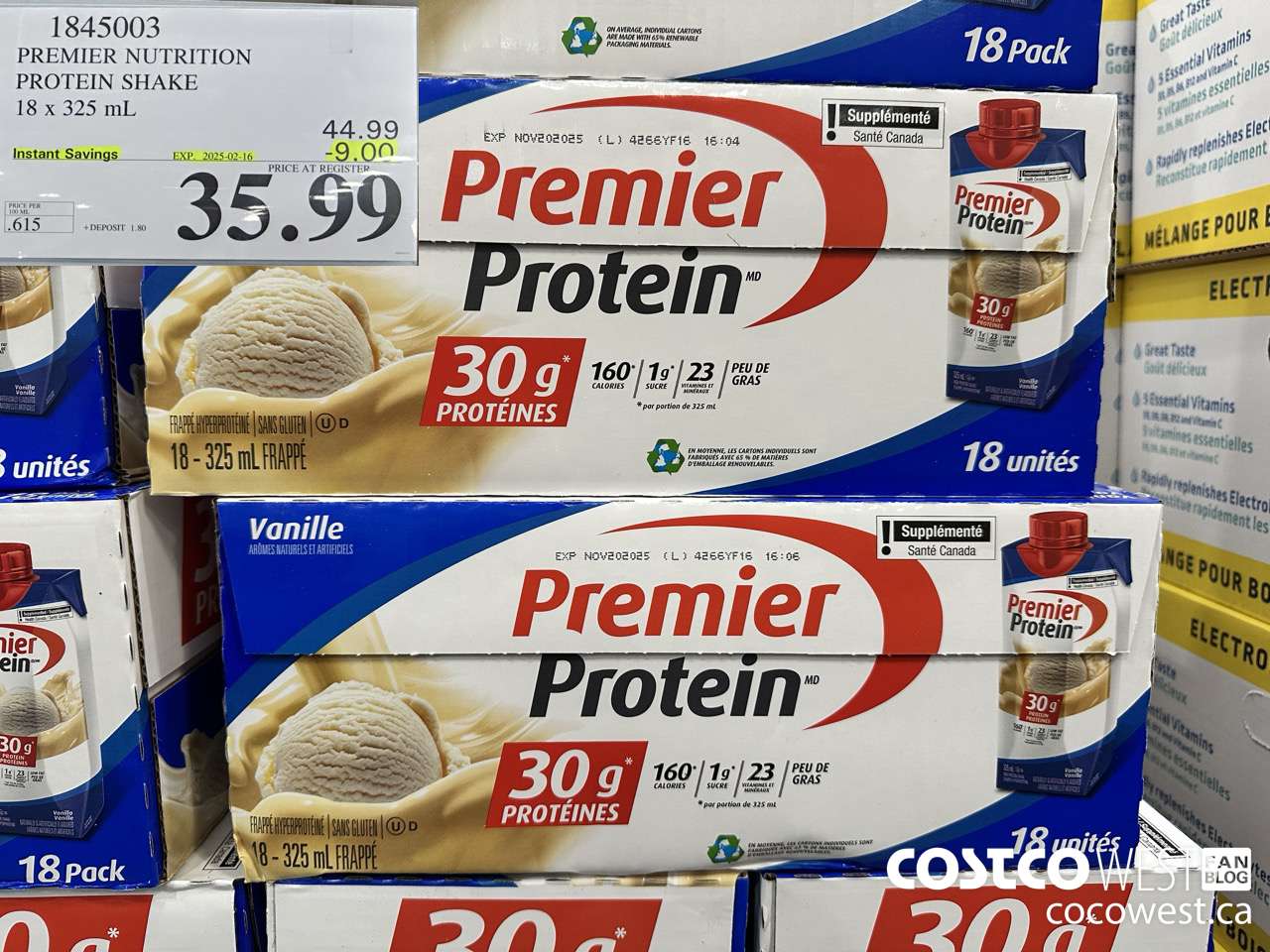 1845003 PREMIUM NUTRITION PROTEIN SHAKE 18 X 325ML ($9.00 INSTANT SAVINGS EXPIRES ON 2025-02-16) $35.99