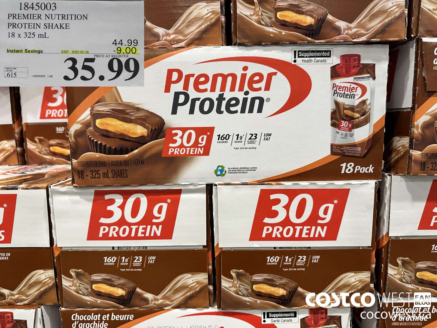 1845003 PREMIUM NUTRITION PROTEIN SHAKE 18 X 325ML ($9.00 INSTANT SAVINGS EXPIRES ON 2025-02-16) $35.99