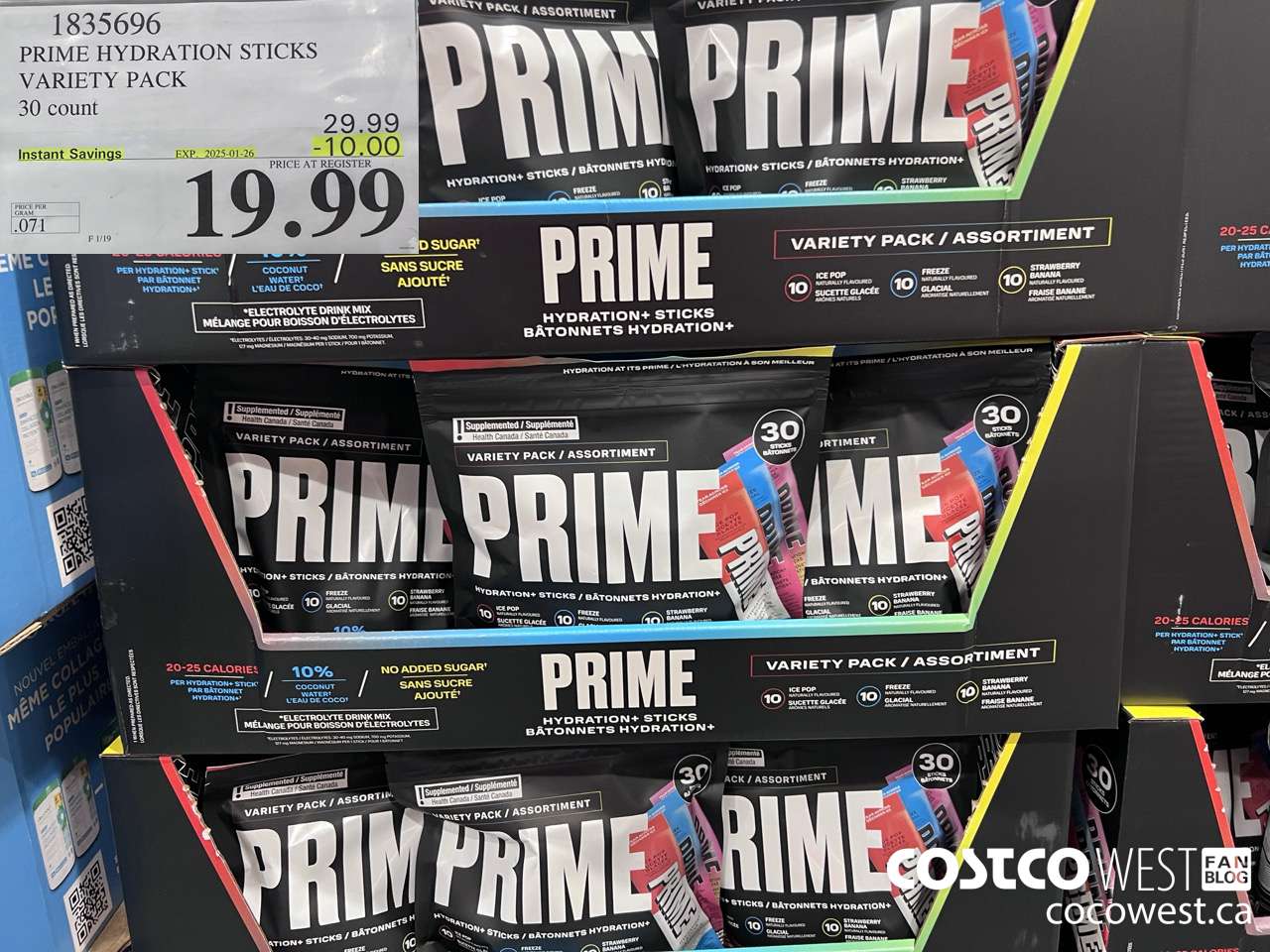 1835696 PRIME HYDRATION STICKS VARIETY PACK 30 COUNT ($10.00 INSTANT SAVINGS EXPIRES ON 2025-01-26) $19.99