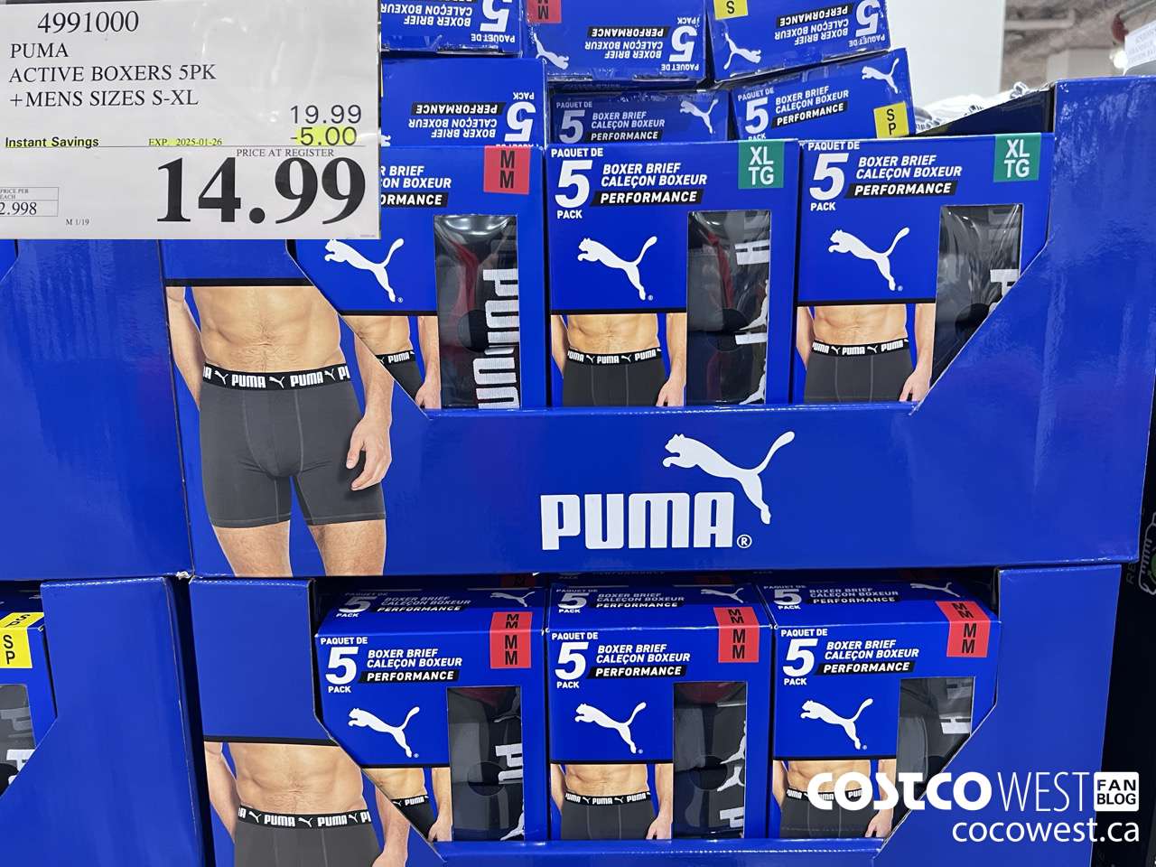 4991000 PUMA ACTIVE BOXERS 5PK MENS SIZES S-XL ($5.00 INSTANT SAVINGS EXPIRES ON 2025-01-26) $14.99