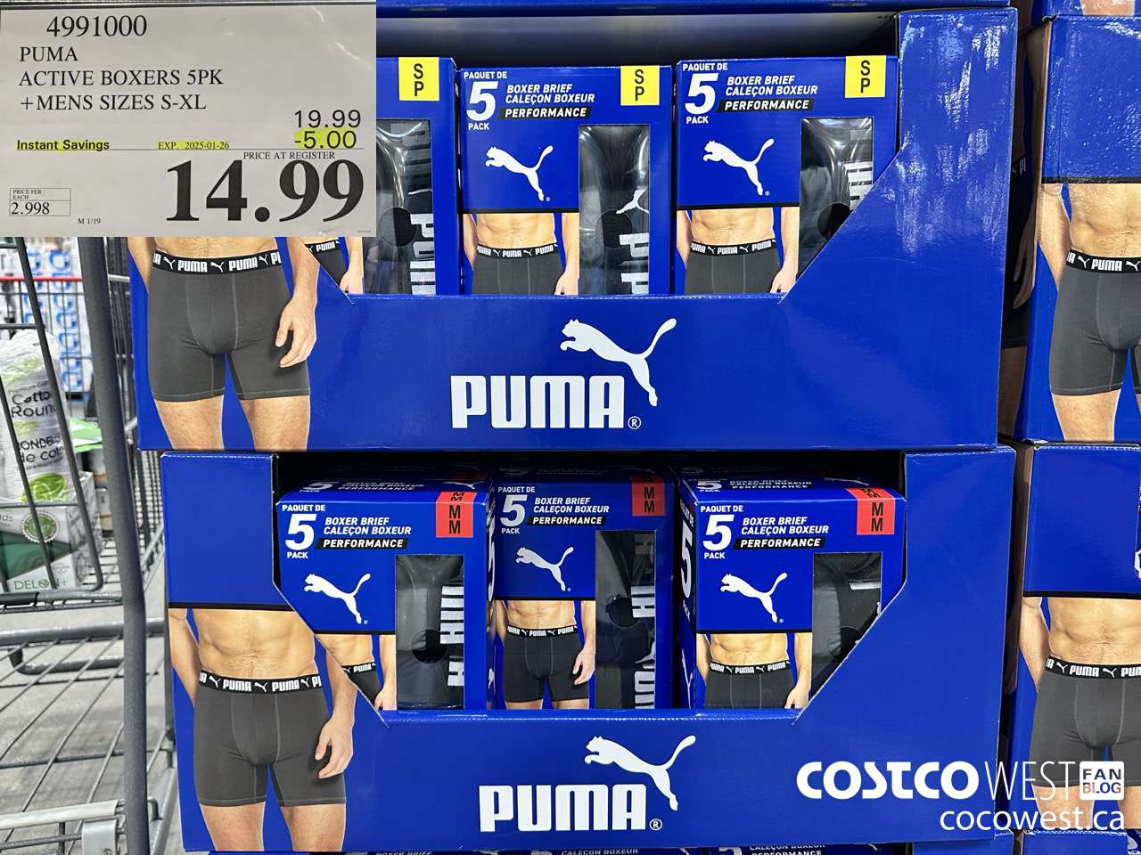 4991000 PUMA ACTIVE BOXERS 5PK MENS SIZES S-XL ($5.00 INSTANT SAVINGS EXPIRES ON 2025-01-26) $14.99