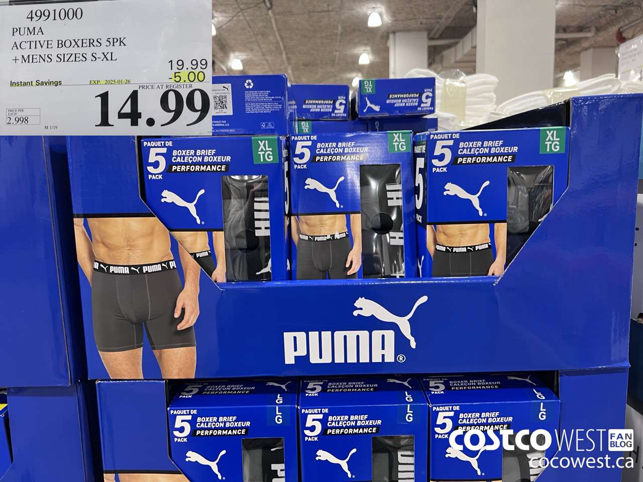 4991000 PUMA ACTIVE BOXERS 5PK MENS SIZES S-XL ($5.00 INSTANT SAVINGS EXPIRES ON 2025-01-26) $14.99